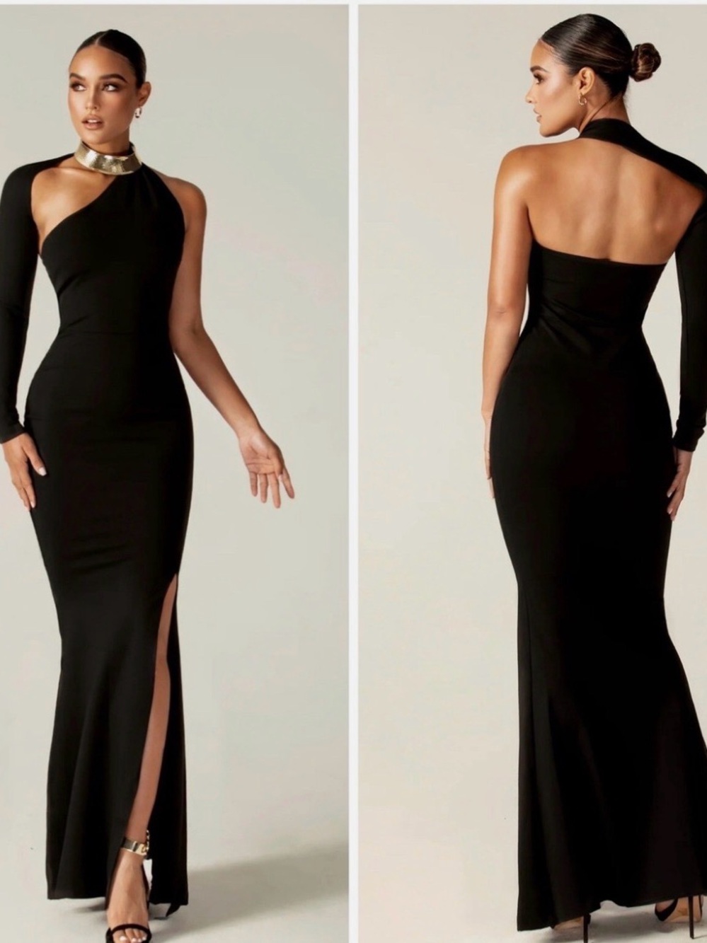 Asymmetric One-Shoulder Black Evening Gown with Side Slit